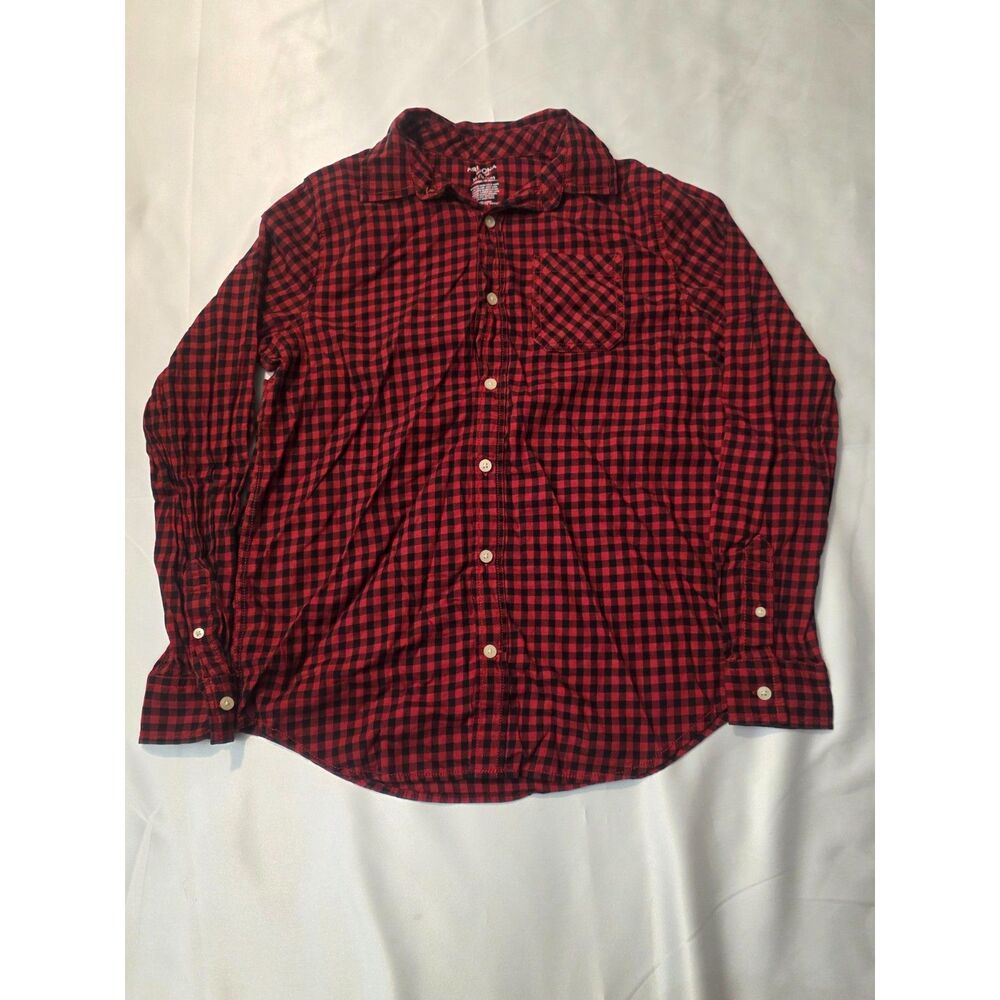Arizona Jean Co Youth XL 18/20 Flannel Shirt Red Black Plaid Button Down 19x25.5